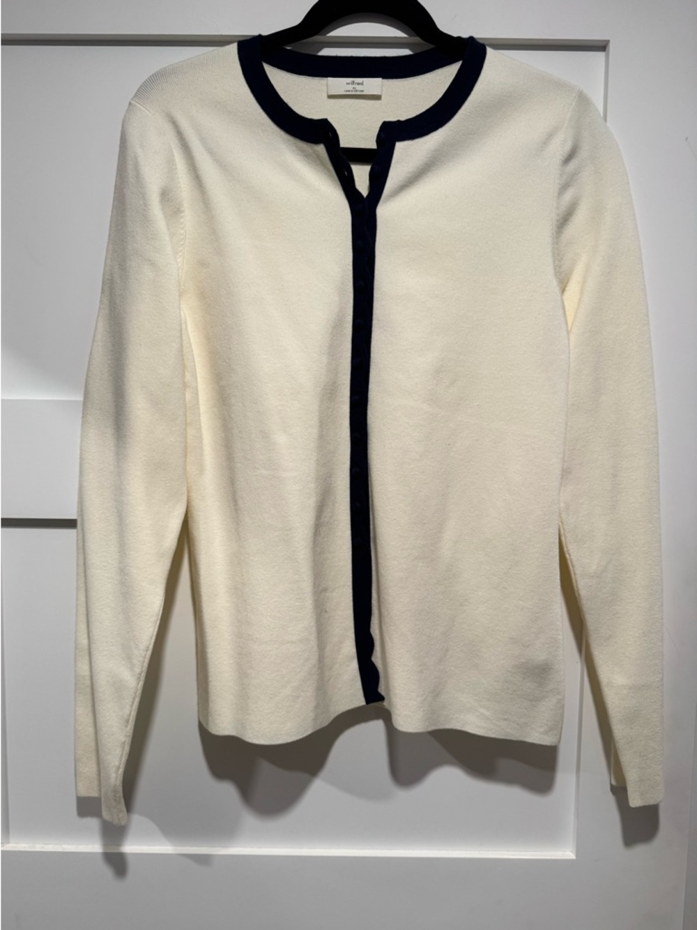 Wilfred Shelly Cardigan - Wonder Yarn (size XL, Lt Birch/ Admiral)